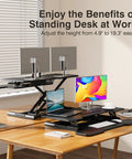 32 Inch Standing Desk Converter With Sit Stand Elevation Height Adjustable Riser Dual Monitor Riser With Keyboard Tray on desk