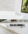 Hidden Two Part 10 Inch Slow Closing Drawer Slides with Detachable Silent Glides installed on cabinet