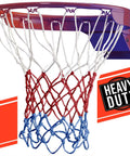 Heavy Duty Basketball Net Replacement For Indoor Or Outdoor Rims All Weather Anti Whip Standard Size With 12 Loops Red White And Blue Colorway