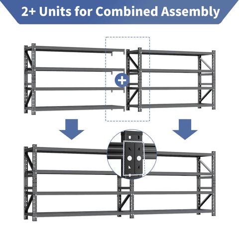 Extra Large Heavy Duty Metal Storage Shelves Built Like A Tank Adjustable Four Tier Garage Rack connecting for combined assembly