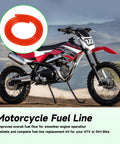Gas Fuel Line Kit 3.28 Ft 3/16 Inch ID With 1/4 Inch Inline Shut Off Valve For 50cc To 250cc Dirt Bikes ATVs shown with red coiled hose and dirt bike