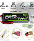 7.4V 5000mAh 50C 2S LiPo Battery Pack With Hard Case And Dean Style T Plug For RC Cars Like Bigfoot Axial Losi Slash Buggy