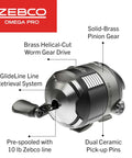 Omega Pro Size 30 Spincast Fishing Reel With Dual Ceramic Pick Up Pins Solid Brass Pinion Gear GlideLine II System