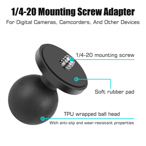 Two Pack 1 Inch Ball Head Mounts With One Quarter Inch Twenty Threaded Stud for action cams, featuring soft rubber pad and TPU ball head.