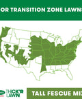Map showing regions suitable for using 3 In 1 Lawn Seed, Fertilizer And Soil Improver For Thick Green Tall Fescue Mix.