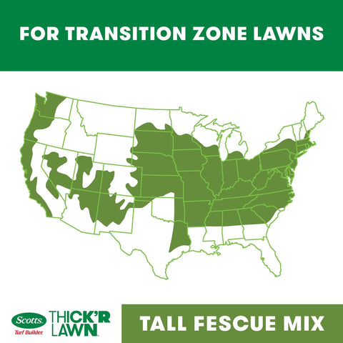 Map showing regions suitable for using 3 In 1 Lawn Seed, Fertilizer And Soil Improver For Thick Green Tall Fescue Mix.
