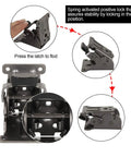 Heavy Duty Stainless Steel Folding Table Leg Brackets With Self Locking Hinges showing spring lock mechanism and hinge details.