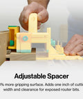Absolute Beast Mode 3D Pushblock for Boss Level safety on router tables with adjustable spacer and bright yellow design.