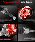 Rear Left And Right CV Axle Shaft Set For Ford Escape 2013 2019 Two Piece NCV11168 CV Joint Shaft With 25 Spline Inner And 27 Spline Outer Plus Axle Nut Included Durable Heavy Duty Performance Ready For Installation close-up of CV axle joint and boot
