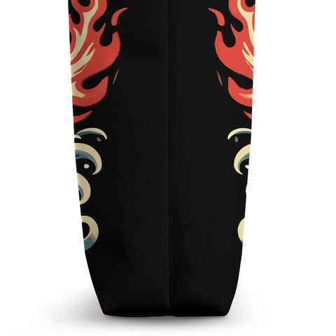 Side view of Racing Tote Bag For Dragon Boat Fans And Athletes showing vibrant artwork and black durable material.