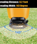 Cordless Seed And Fertilizer Power Spreader Handheld For Lawn Care With Year Round Coverage spreading at 143-degree width