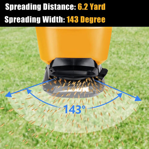 Cordless Seed And Fertilizer Power Spreader Handheld For Lawn Care With Year Round Coverage spreading at 143-degree width