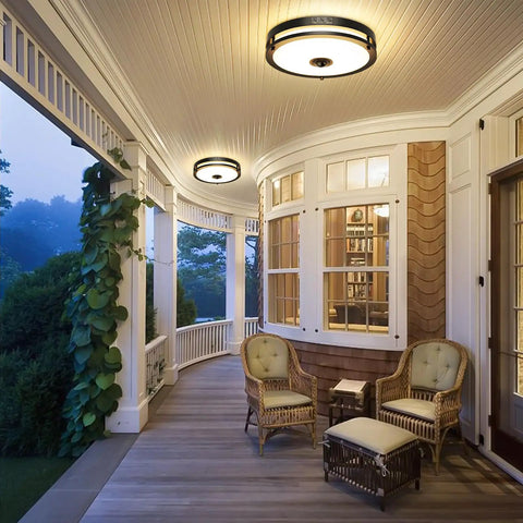 12 Inch Outdoor LED Motion Sensor Ceiling Light With Dusk To Dawn, 24W, Adjustable CCT 2700K To 5000K, Flush Mount on porch