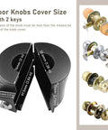 Straight Up Secure Child Proof Door Knob Lock Cover size chart with dimensions and key illustrations for home rentals.