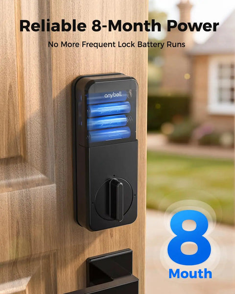 Smart Deadbolt Keyless Entry Door Lock Boasting AI Powered Fingerprint Recognition That Slips in Under Half A Second plus Bluetooth App Integration and Keypad Backup Provide Gnarly Convenience and Secure Peace of Mind in Slick Black showcasing 8-month battery power.