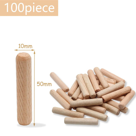Wood Dowel Pins Set 100 Pack 10mm X 50mm Beveled Fluted Hardwood Dowels Kiln Dried Eucalyptus For Craft Projects