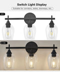 Modern Black Industrial Three Light Vanity Light With Wine Glass Shades For Hallway Kitchen And Bedroom Indoor Wall Fixture UL Listed display