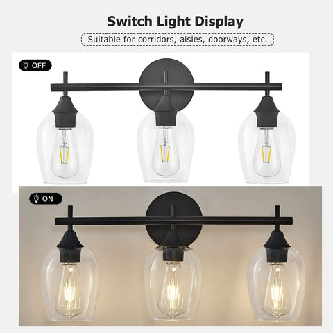 Modern Black Industrial Three Light Vanity Light With Wine Glass Shades For Hallway Kitchen And Bedroom Indoor Wall Fixture UL Listed display