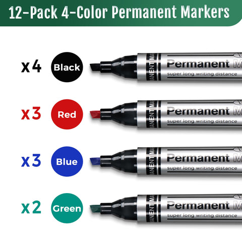 Extra Large Permanent Markers With Smooth As Butter Chisel Tips And Legit Fast Dry Waterproof Ink In Black Red Blue And Green For Crushing Through Cardboard Or Cranking Out Bold Labels With Zero Fade In This 12 Pack Bundle