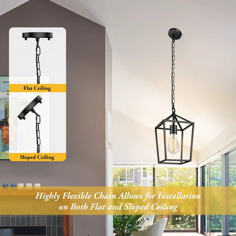 Rustic Black Pendant Light For Kitchen Island Industrial Hanging Lantern With Metal Cage Chandelier For Dining Room