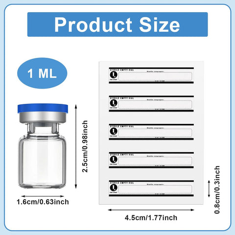 Threlaco 20x1ml sterile glass vials with blue caps and 20 label stickers (front view)