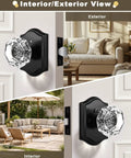 Matte Black Octagon Crystal Glass Door Knob Set 6 Pack Keyless Privacy Function for Bedroom and Bathroom Rust Resistant Zinc Alloy Rosettes
