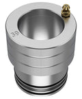 Front view of 39mm Maverick X3 wheel bearing greaser tool; knurled aluminum body with brass inlet.