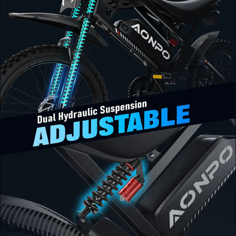 Powerful 2000W Electric Dirt Bike For Adults With 48V 18Ah Battery showing adjustable dual hydraulic suspension