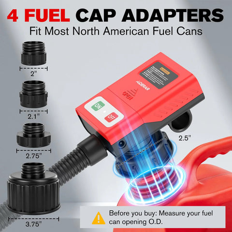 Battery Powered Fuel Transfer Pump With Auto Stop, 3.8 GPM, 71 Inch Hose, Includes 4 Adapters For Gasoline, Diesel, Kerosene