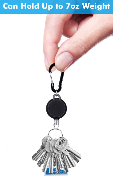 Five Pack Retractable Keychain Badge Holders With Steel Wire Reel Clip Durable ID Badge Reels for Lanyards Heavy Duty Reels Black holding keys