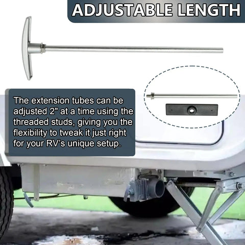 RV Waste Valve Handle Replacement Kit With Universal Fit And Adjustable Tube Extensions For Custom Length silver components