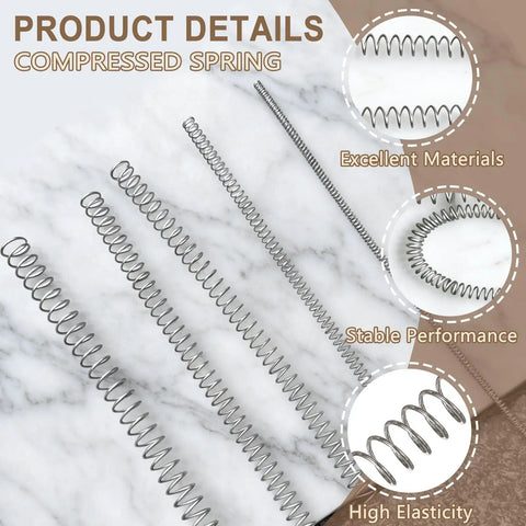 Heavy Duty 304 Stainless Steel Long Compression Extension Spring With 0.5mm Wire And 5mm Outer Diameter, various lengths displayed.