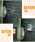 Before and after image showing damage to a wall caused by a door and the protection provided by Heavy Duty Acrylic Door Stopper 4 Pack No Drill Sticky Wall Bumpers.