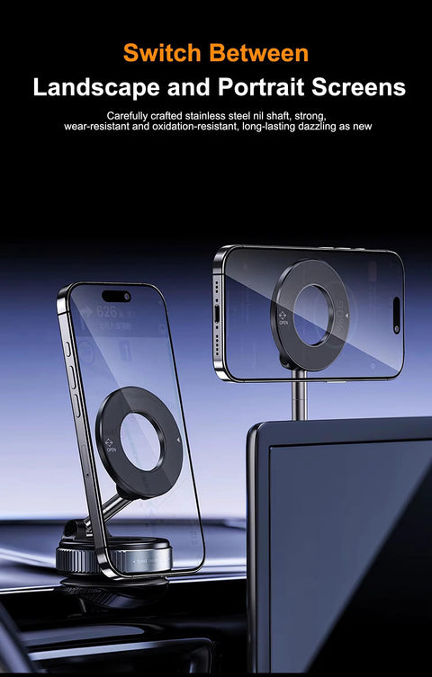 Amazon 360° vacuum suction car phone mount with magnetic pad and adjustable dashboard stand (front view)