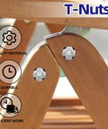 304 stainless steel 1/4-20 4-pronged T-nuts for wood and furniture; 3 visible