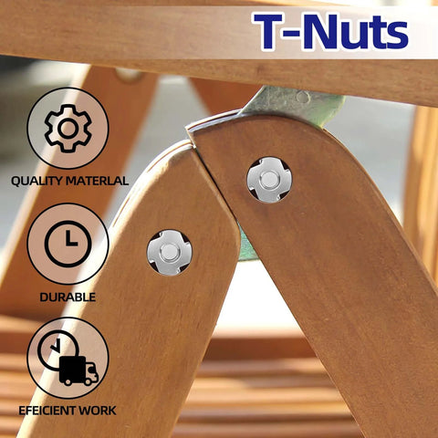 304 stainless steel 1/4-20 4-pronged T-nuts for wood and furniture; 3 visible