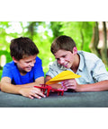Two kids playing with Electric Paper Airplane Launcher For Kids Ages 8 And Up STEM Building Kit With Motorized Launcher Adjustable Angles