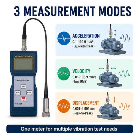 Digital Vibration Meter VM-6320 for Vibration Analysis and Mechanical Vibration Meters, pro-grade go-to tool, three modes