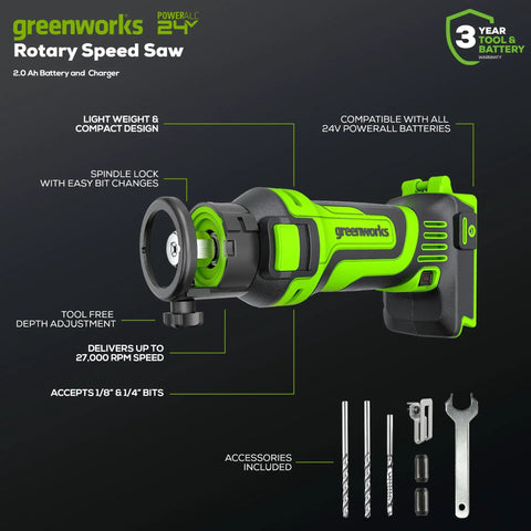 24V Cordless Rotary Cutout Tool With 27000 RPM Power, Built For Drywall Pros And DIYers, Includes 2Ah Battery And Charger