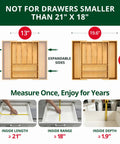 No Drama Heavy Duty Bamboo Kitchen Drawer Organizer And Wide Cutlery Tray For Killer Silverware Storage showing measurements for expandable use.