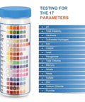 Complete 17 Parameter Drinking Water Test Strips With Two Bacteria Detection Kits For Home Well Tap And Floodwater Testing, 50 strips jar with color chart.