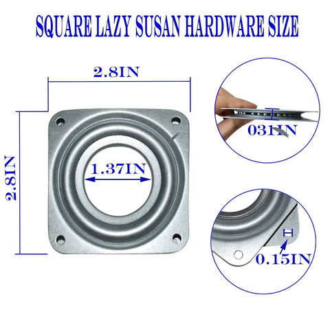 Heavy Duty Lazy Susan Hardware Set Featuring A 3 Inch Square Ball Bearing Swivel Plate With 120 Lb Capacity dimensions and details