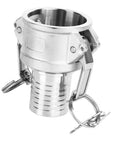 Heavy Duty 304 Stainless Steel Camlock Fitting For A Snappy Quick Hook Up 1.5 Inch Hose Coupling and Cam Lock Pipe Connector showing C-type end and locking mechanism.