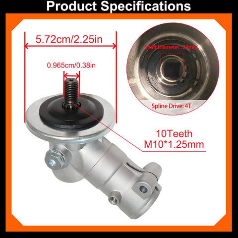 Gearbox Assembly Replacement For Husqvarna 128LD 125LDX 129R 124R 125R 128L 129LK 128R And Poulan BC2126 Weed Eater With 25.4mm Shaft Square Drive 10-Tooth Bevel Gear Head M10x1.25 LH Nut