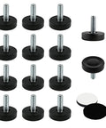 Fourteen Pack Furniture Leveling Feet Set With One Quarter Inch Thread, Adjustable Levelers, Galvanized Steel and Black Plastic Base