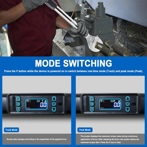 Display panel of Adjustable Digital Torque Wrench For Tight Spaces 5 To 99.6 Ft Lb Or 6.8 To 135 Nm 22.8 In Electronic Torque Wrench