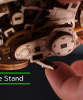 Detail of Cruiser V-Twin 3D Puzzle Kit for Adults, Interactive Wooden Motorcycle Model Build showcasing side stand mechanism.