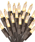 Clear Christmas Lights String With Brown Wire 21 Feet Long 100 Incandescent Bulbs Warm White Glow Outdoor UL Certified