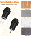 Heavy Duty Cylindrical Black Rubber Door Stops That Grip Tight And Shield Walls From Nasty Scuffs While Saving Floor Space And Looking Pretty Slick For Any Home Or Shop Setup Plus You Score Two Sturdy Bumpers installation options with two types of floor surfaces shown.