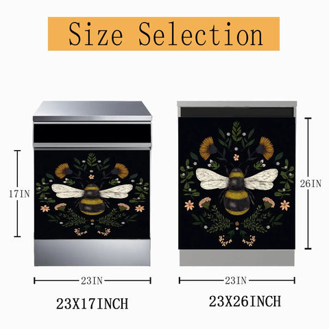 Autumn Bee Dishwasher Cover Magnetic Sticker 23x26 Inch Floral Flower Wasp Decor For Magnetic Panels Kitchen Makeover